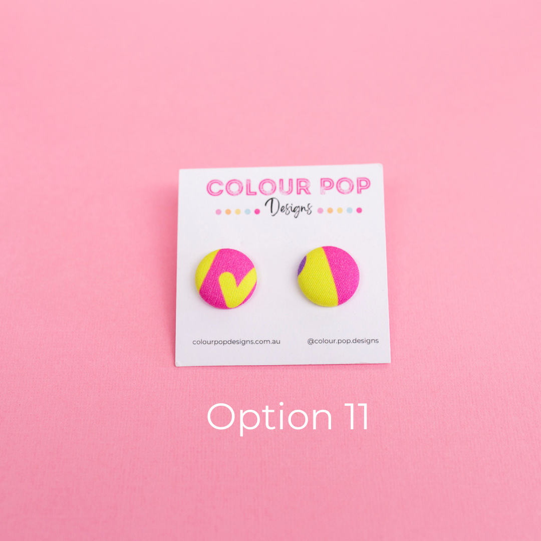 Colourful Fabric Button Stud Earrings