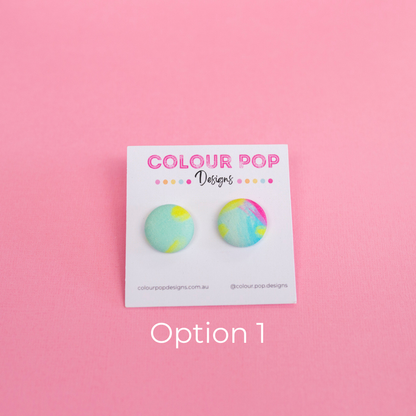 Colourful Fabric Button Stud Earrings