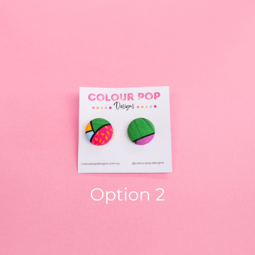 Colourful Fabric Button Stud Earrings