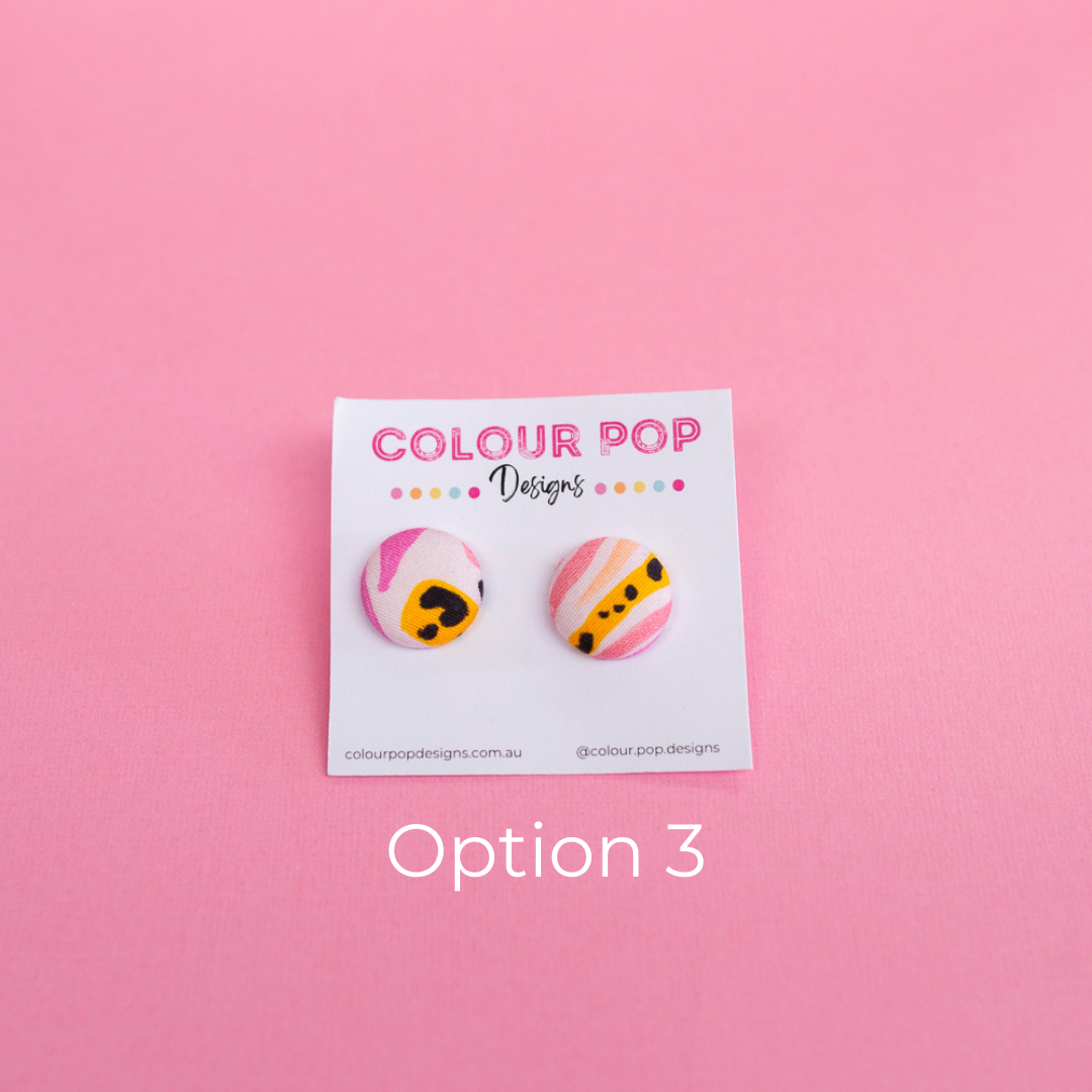 Colourful Fabric Button Stud Earrings