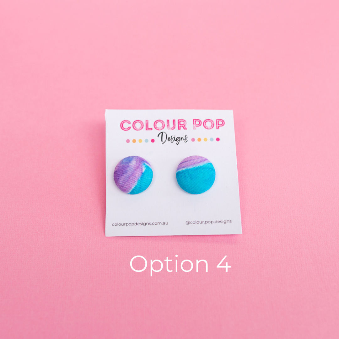 Colourful Fabric Button Stud Earrings